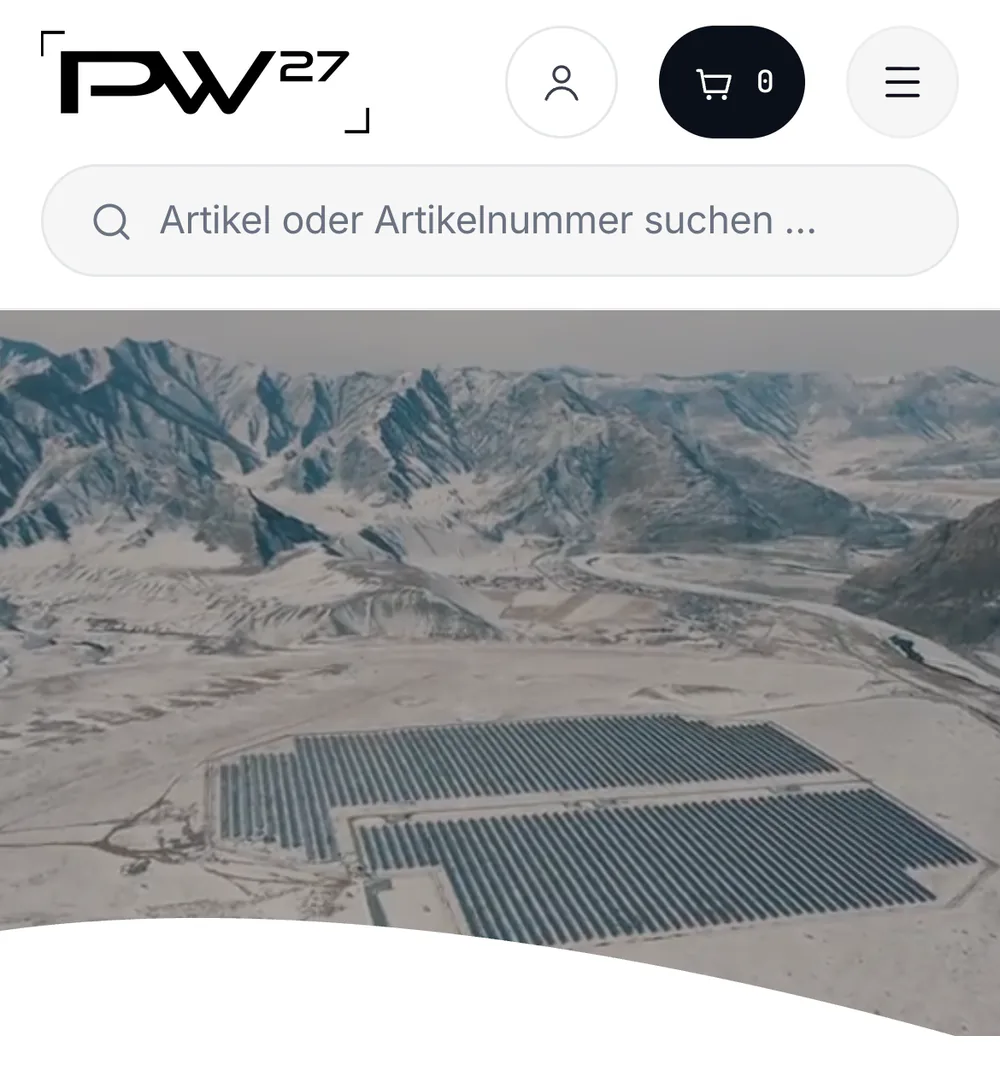 B2B-Shop shop.pw-27.com am Handy, Startseite: Photovoltaik-Großhandel für Fachpartner.